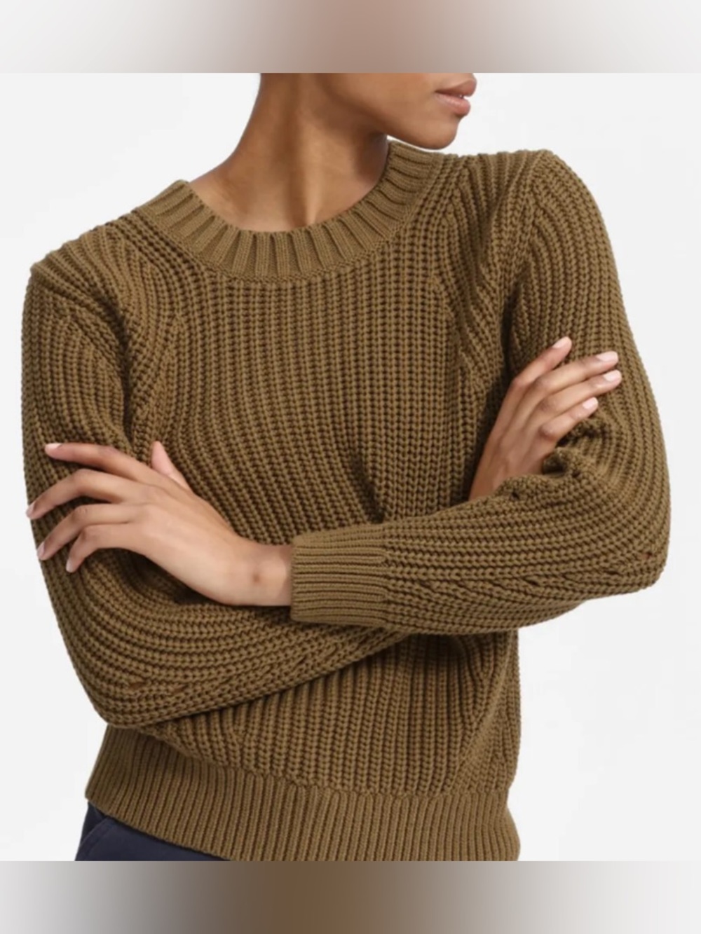 Everlane The Texture Cotton Blend Crewneck Sweater In Olive Green Size M